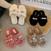 Beautiful High-end Fluffy Slippers Women's Outer Wear 2025 Autumn and Winter New French Fairy Wind Plush Flat-bottomed Cotton Slippers