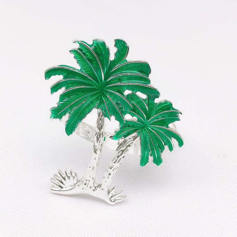 

6pcs/lot Coconut tree napkin ring metal green plant napkin ring wedding hotel tableware napkin buckle desktop decoration