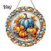 Outdoor Farmhouse Seasonal Decoration Harvest Festival Welcome Sign for Front Door, Rustic Wooden Hanging Autumn with Hemp Rope, Pumpkin Plaque