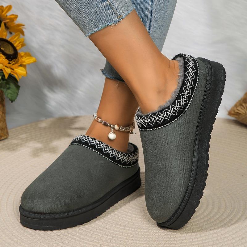 Fashion Snow Boots Women Winter New Cashmere Warm Thick Soles Without Heel-covered Hair Half Slipper Cotton Shoes Cashmere Warm Boots
