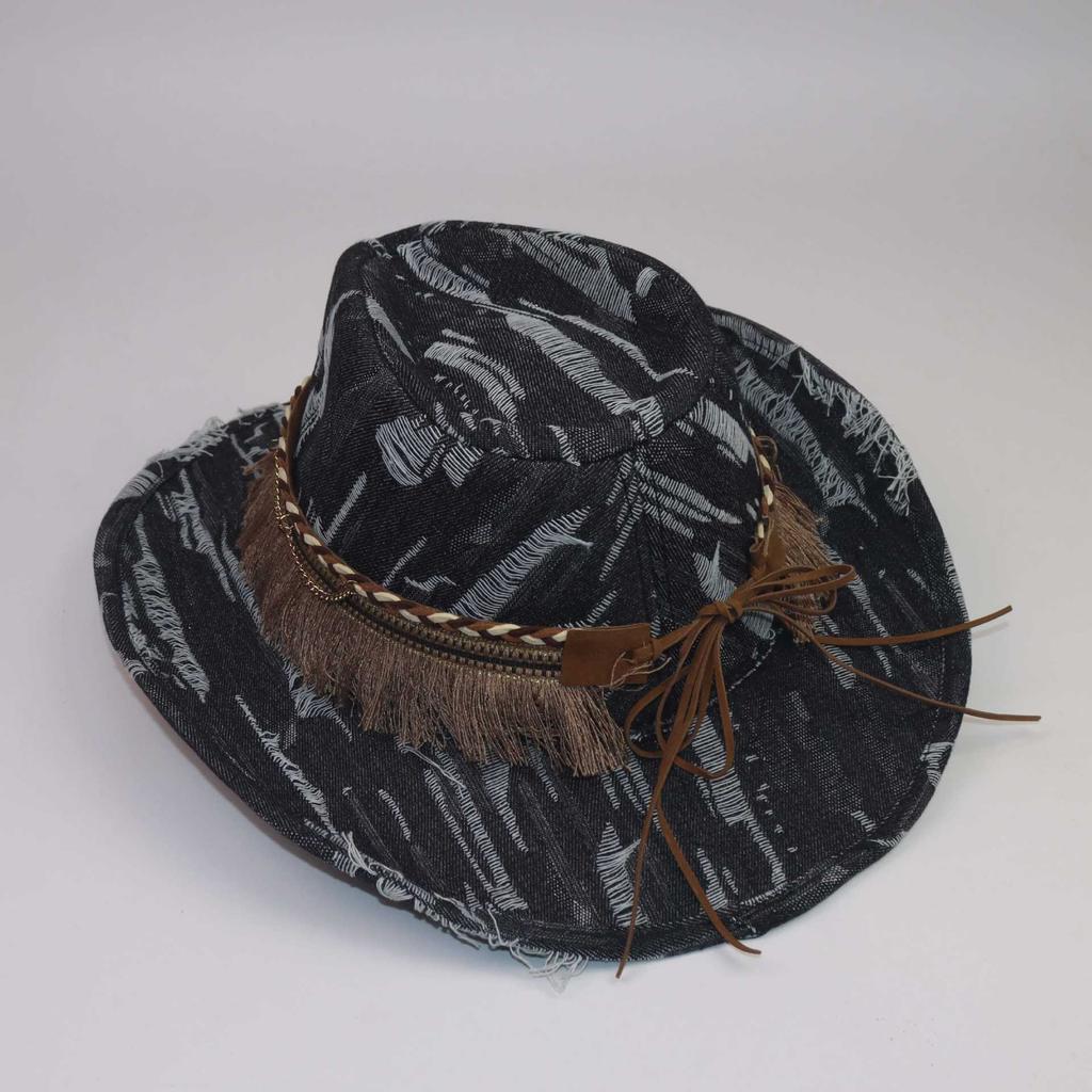 Vintage Washed Western Denim Hat European and American Style Men's and Women's Fashion Jazz Hat Sunshade Top Hat
