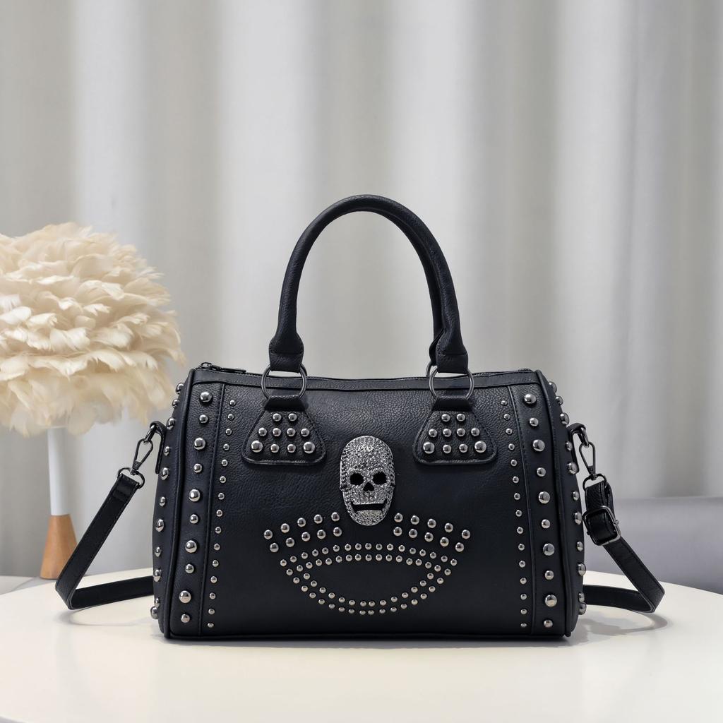 Pillow Bag Punk Women's Bag New Rivet Casual Soft Leather Skull Head Women's Bag Large Capacity Hand-held Crossbody Bag
