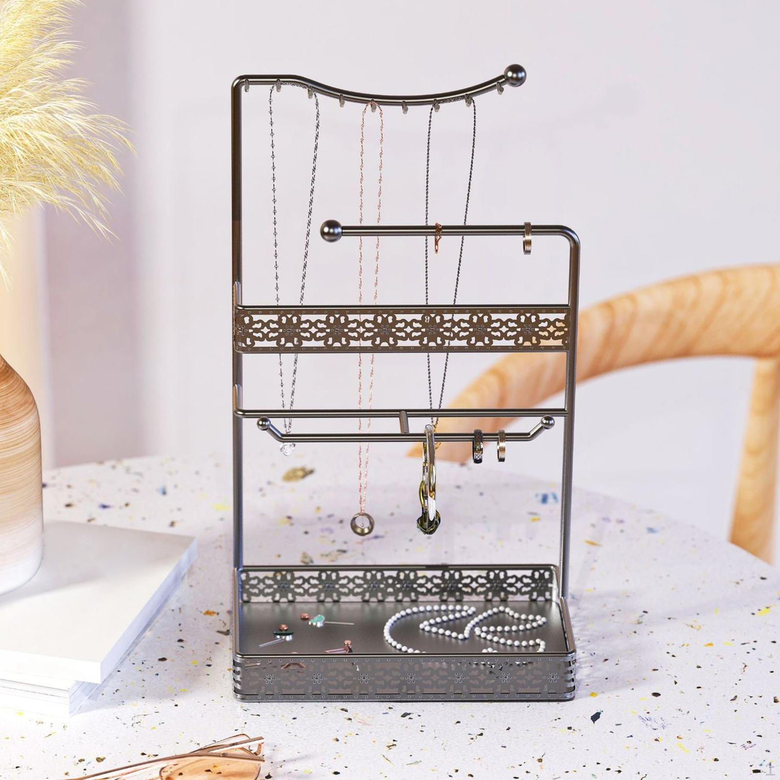 

Элегантный органайзер для ювелирных изделий с подносом для туалетного столика чёрный