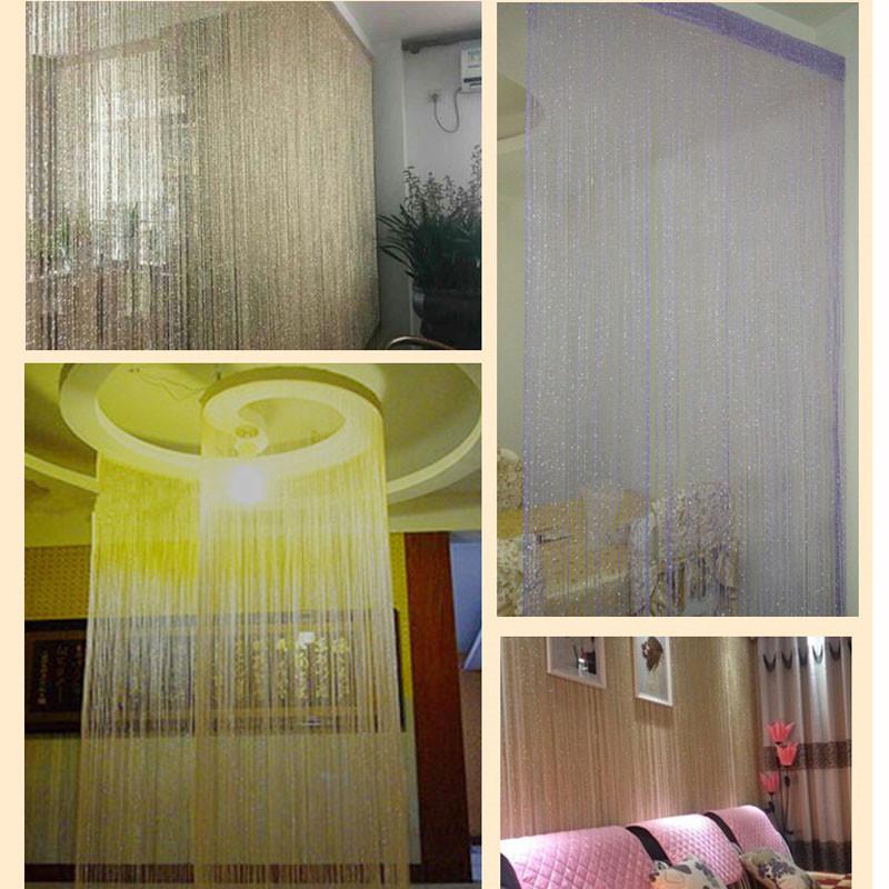200x95CM Living Room Bedroom String Curtain Shiny Tassel Silver Line Curtain Valance Solid Color Home Window Decoration Supplies