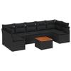 Set de Canapés Jardin 8 Pièces avec Coussins Noir en Rattan Poly Acacia, Canapé Jardin 2 Places avec Coussins Noir en Rattan 3347674