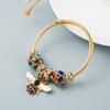 Gold Alloy Adjustable Bee Bracelet with Shiny Diamond Ball - Hot-Selling Pandora Style Jewelry