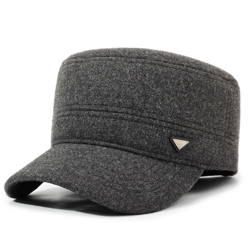 Winter Men's Hat Velvet Thick Ear Protection Wool Flat Cap Middle-Aged Outdoor Warm Cotton Hat