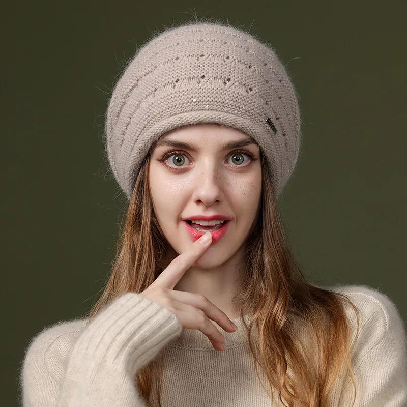 WTEMPO Autumn Winter Woolen Warm Beanie Hats Women's Elegant Large Size Versatile Knitted Hats Warm Beret Mother Hats