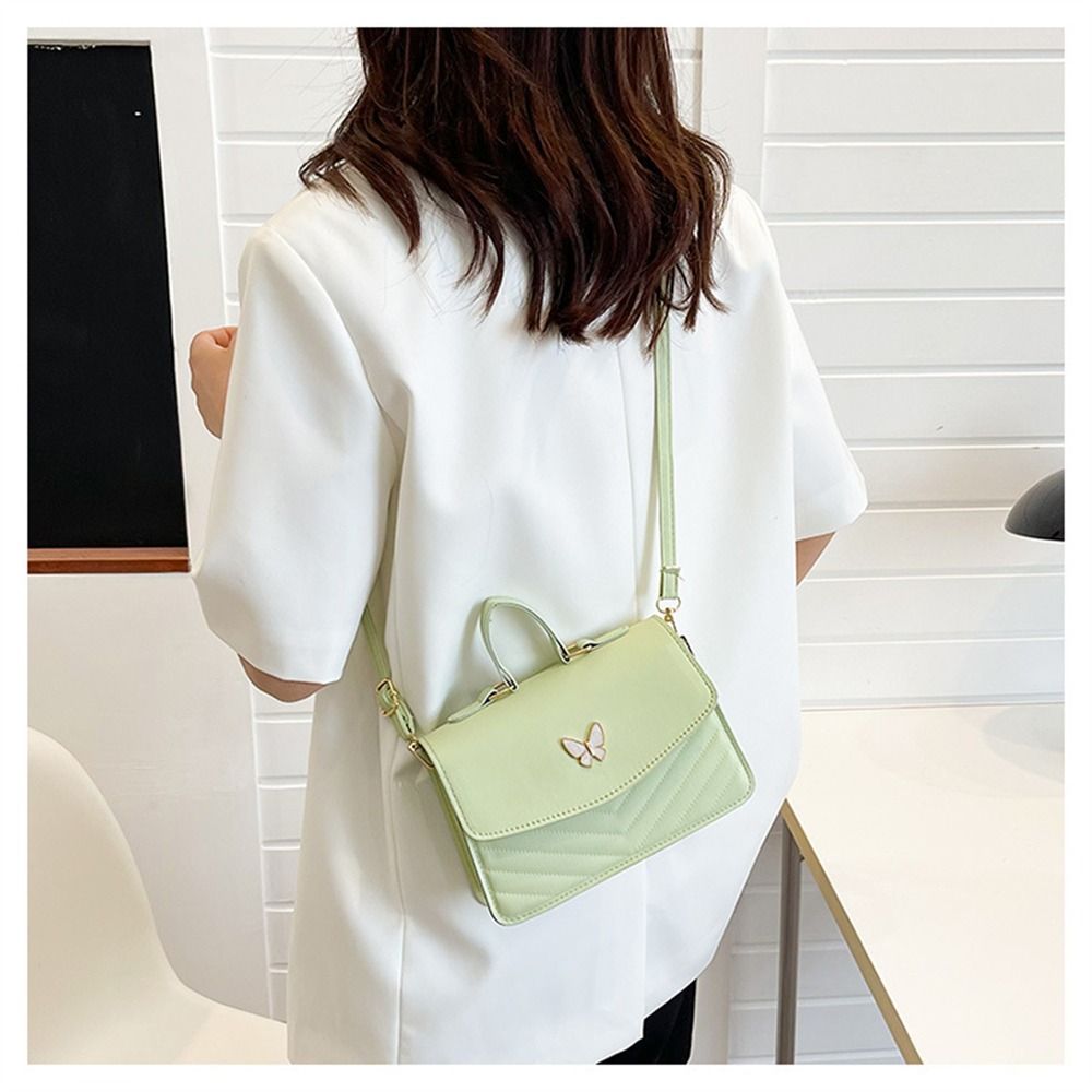 Women Stylish Butterfly Embroidery Sling Bag Fashion PU Leather Shoulder Bag Portable Large Capacity Handbag