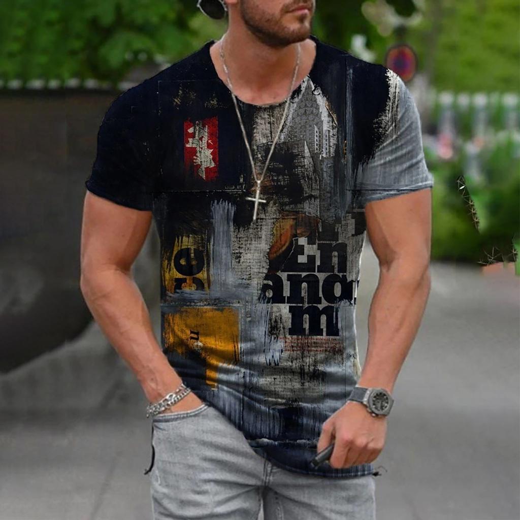 Men's Summer Casual 3D Printed Short Sleeve Round Neck Top T-shirt Blouse