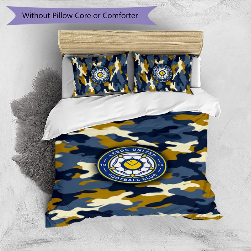 Leeds United Fußball Bedrucktes 3-teiliges Bettwäscheset, Bequemes hautfreundliches Schlafzimmer Bettbezug-Set