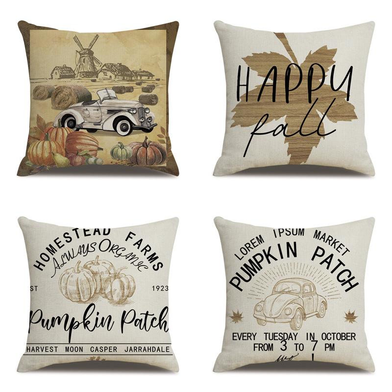 Thanksgiving Linen Pillow Case Autumn Pumpkin Print Supply Pillow Cushion Cover Premium Durable Quality Useful