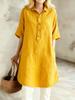 Vestido Casual de Algodón y Lino con Cuello Polo para Verano 2026 Estilo Holgado para Mujer