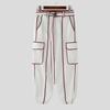 INCERUN Men Zip-up Waist Belt Casual Stitching Thin Harem Pants with Pockets