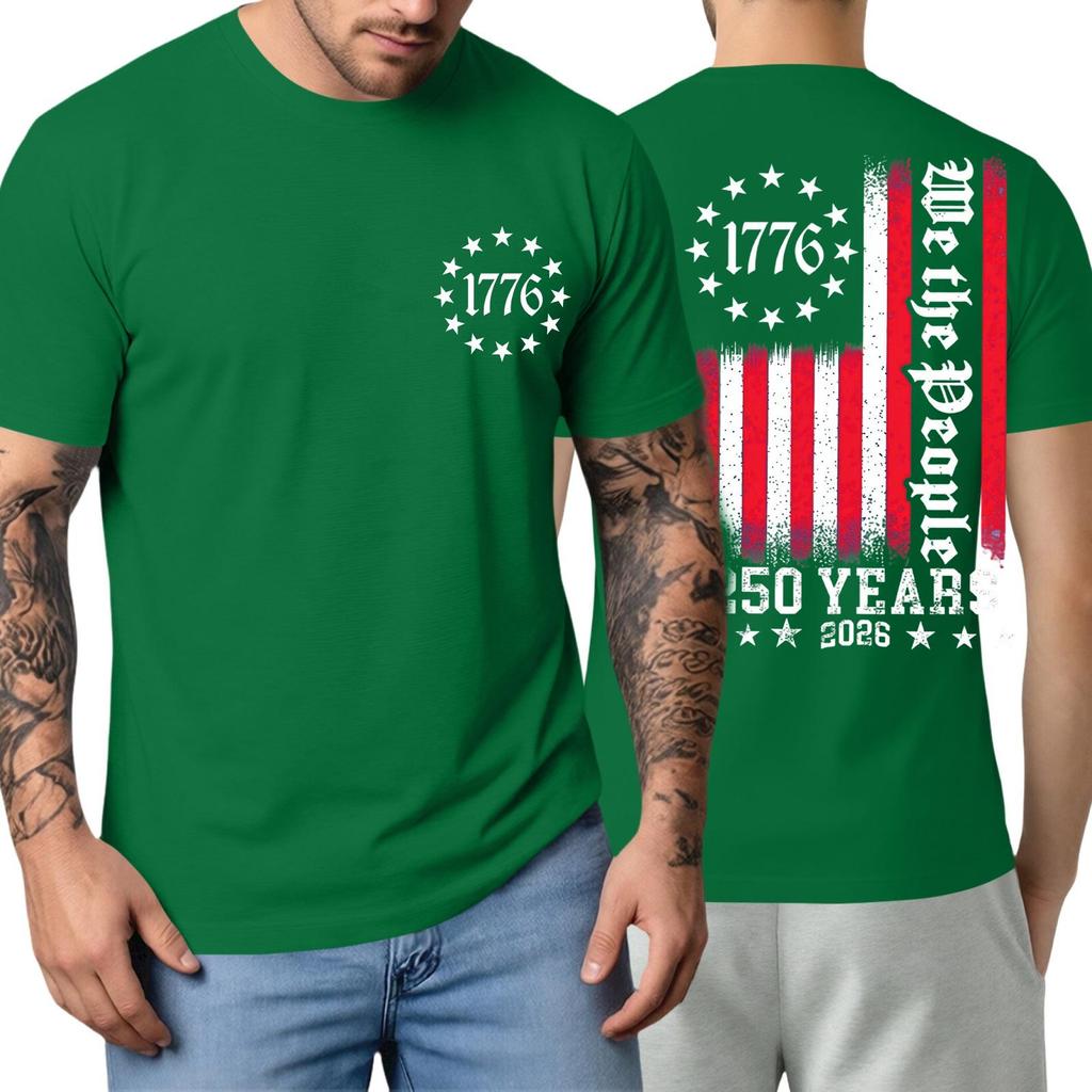Men's Short Sleeve T Shirt Casual Crewneck Top with 1776 Letter Print and Vertical Stripe Graphic for Everyday Wear 250 Years Edition