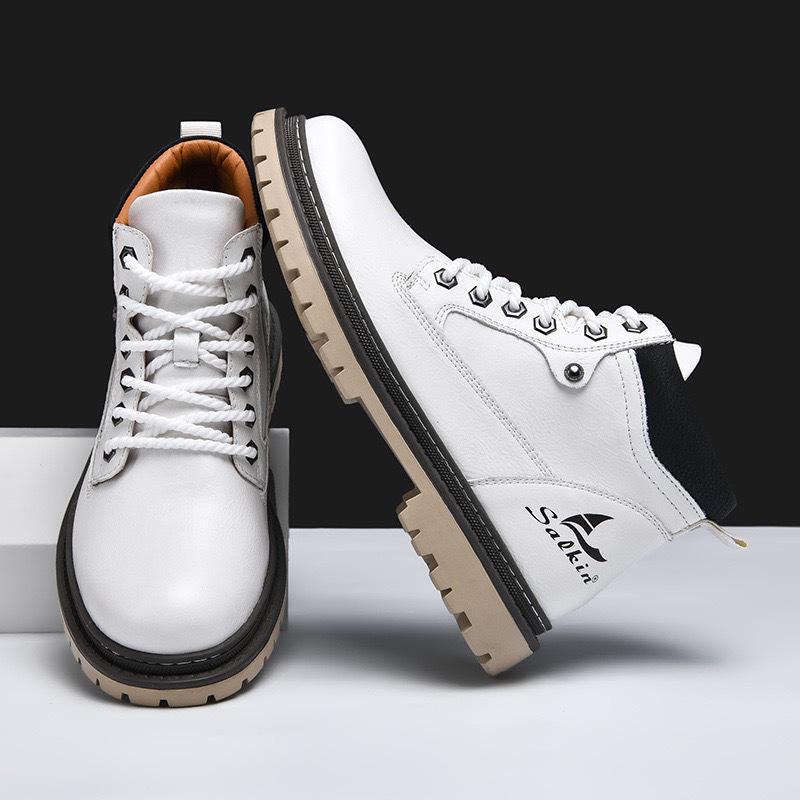 Men's Mid-Top Leather Work Boots - Autumn British Style High-Top Martin Shoes