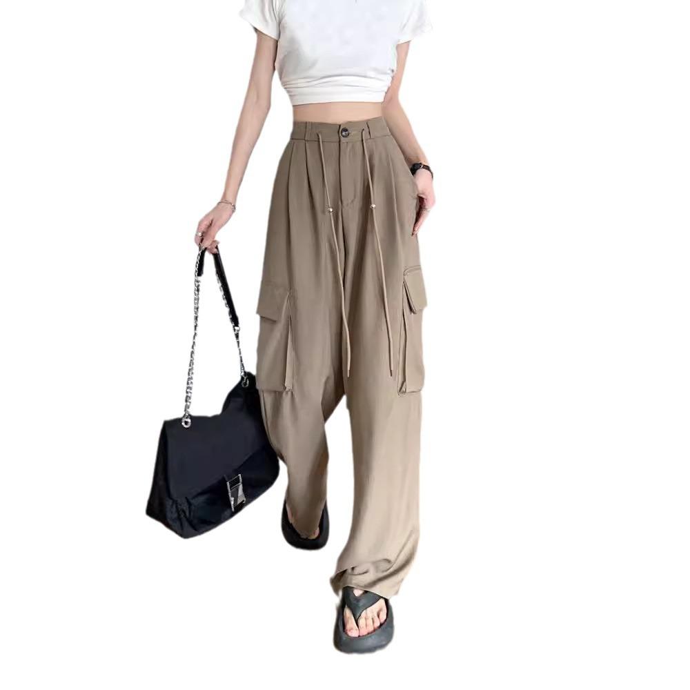 Workwear Pant Summer Plus Size Women's Casual Trousers Straight Drape Loose Wide Leg Trousers