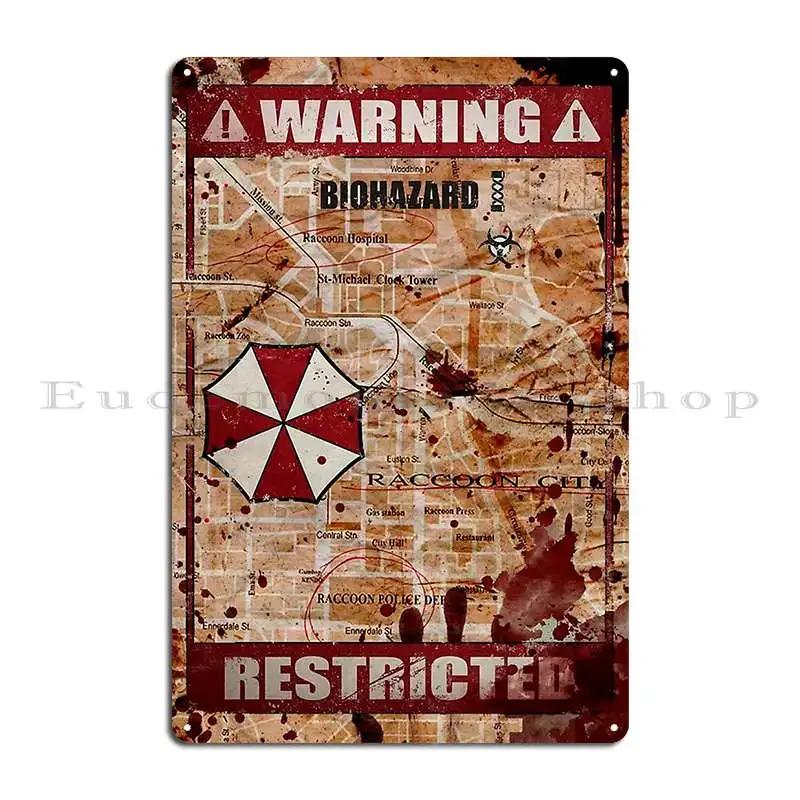 Attention Caution Biohazard Smeared Metal Sign Wall Mural Cave Printing Cinema Rusty Tin Sign Poster
