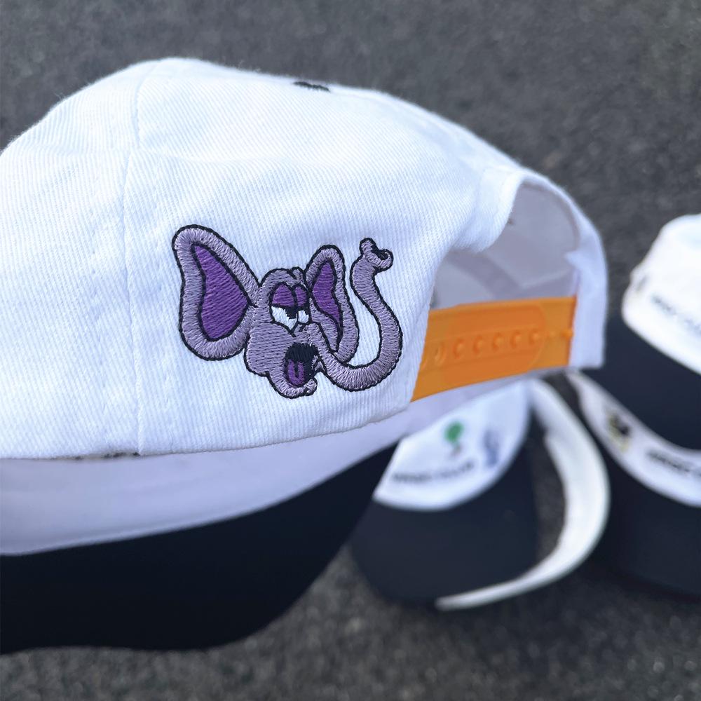 Czapka baseballowa w stylu retro z blokami kolorów, haftem i kreskówkowym zwierzęciem - Unisex miękki kapelusz, czarno-biały