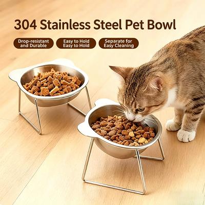 15°Thickened Anti-overturning Protection of Cervical Spine Cat Rice Bowl 304 Stainless Steel Increased Oblique Pet Food Bowl