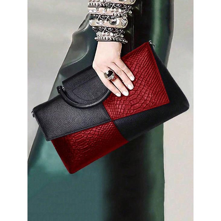 

2025 Новый женский клатч большой вместимости с узором под аллигатора, модная элегантная сумка через плечо красный