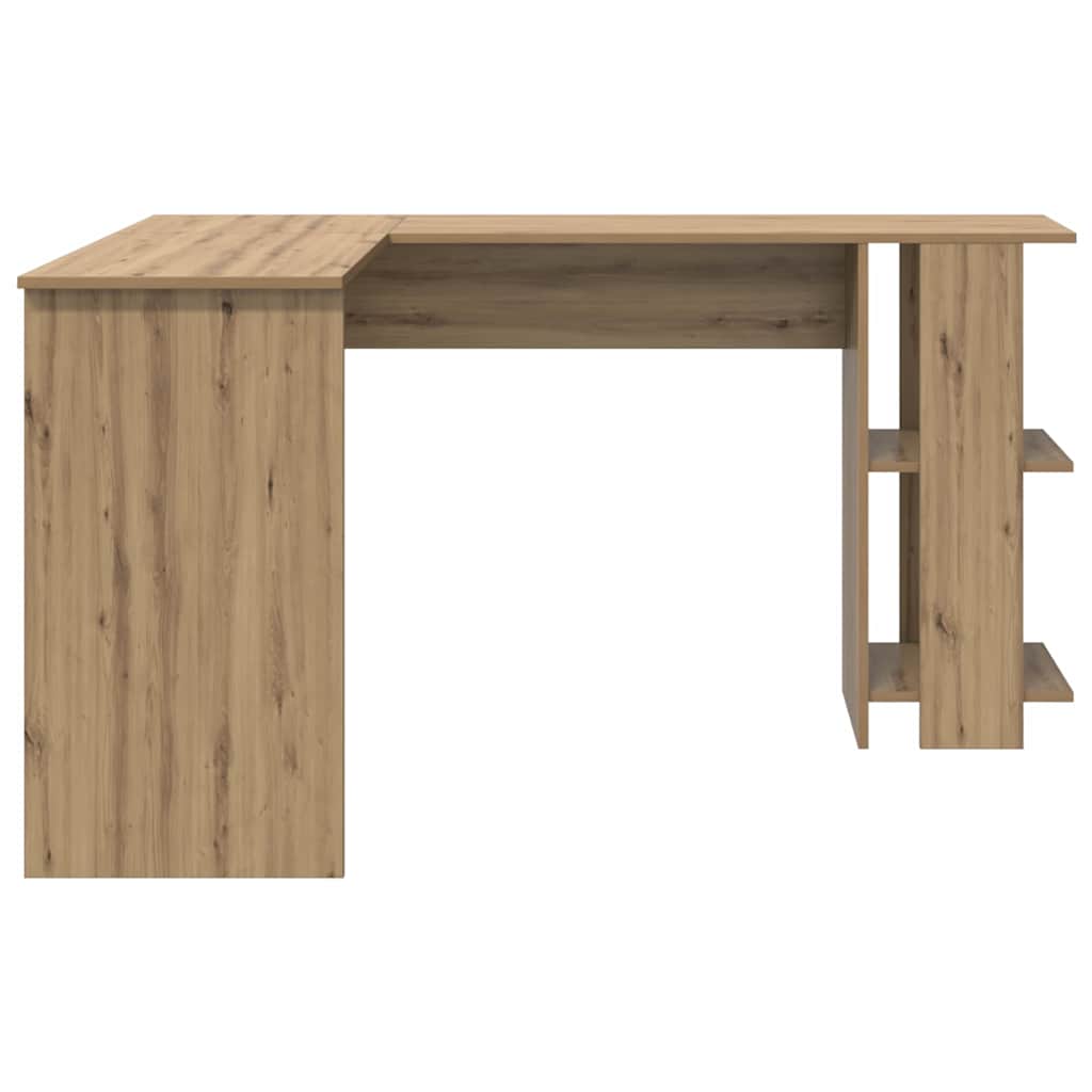 L Shaped Desk with Shelf Artisan Oak Finish 140 X 113.5 X 75 Cm