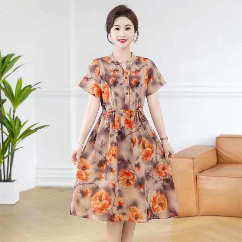 Sukně pro ženu Léto Nadměrná velikost Volná Květinová Vintage Sukně Ležérní Tištěná Měkké Dlouhé Dovolenkové Šaty