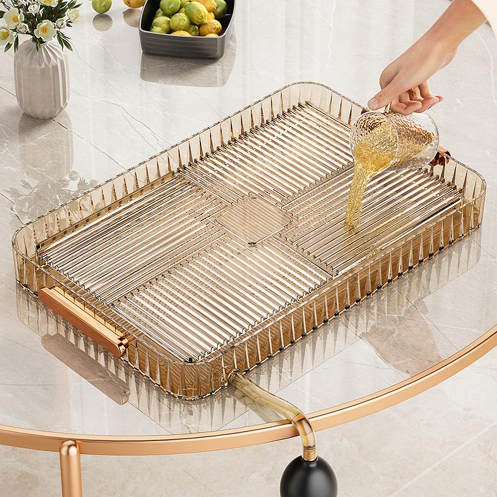 Plastic Material Water Drainage Tea Tray Large Capacity Multipurpose Tea Tray Home Living Room