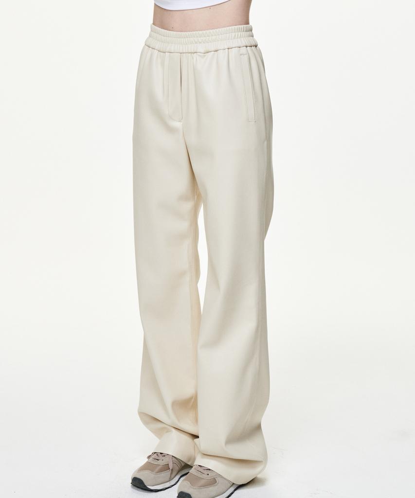 Bikwaieos Faux Leather Banding Flare Pants_Cream