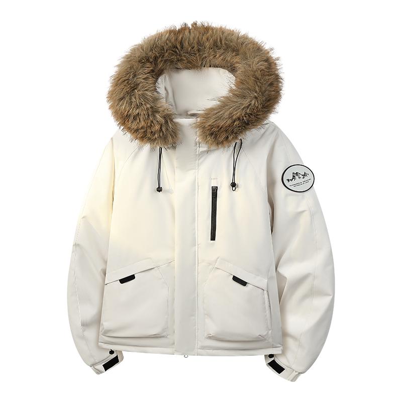 Men's and Women's Winter Thick Warm Hooded Fur Collar Detachable Lightweight Windproof Couple Cotton Jacket