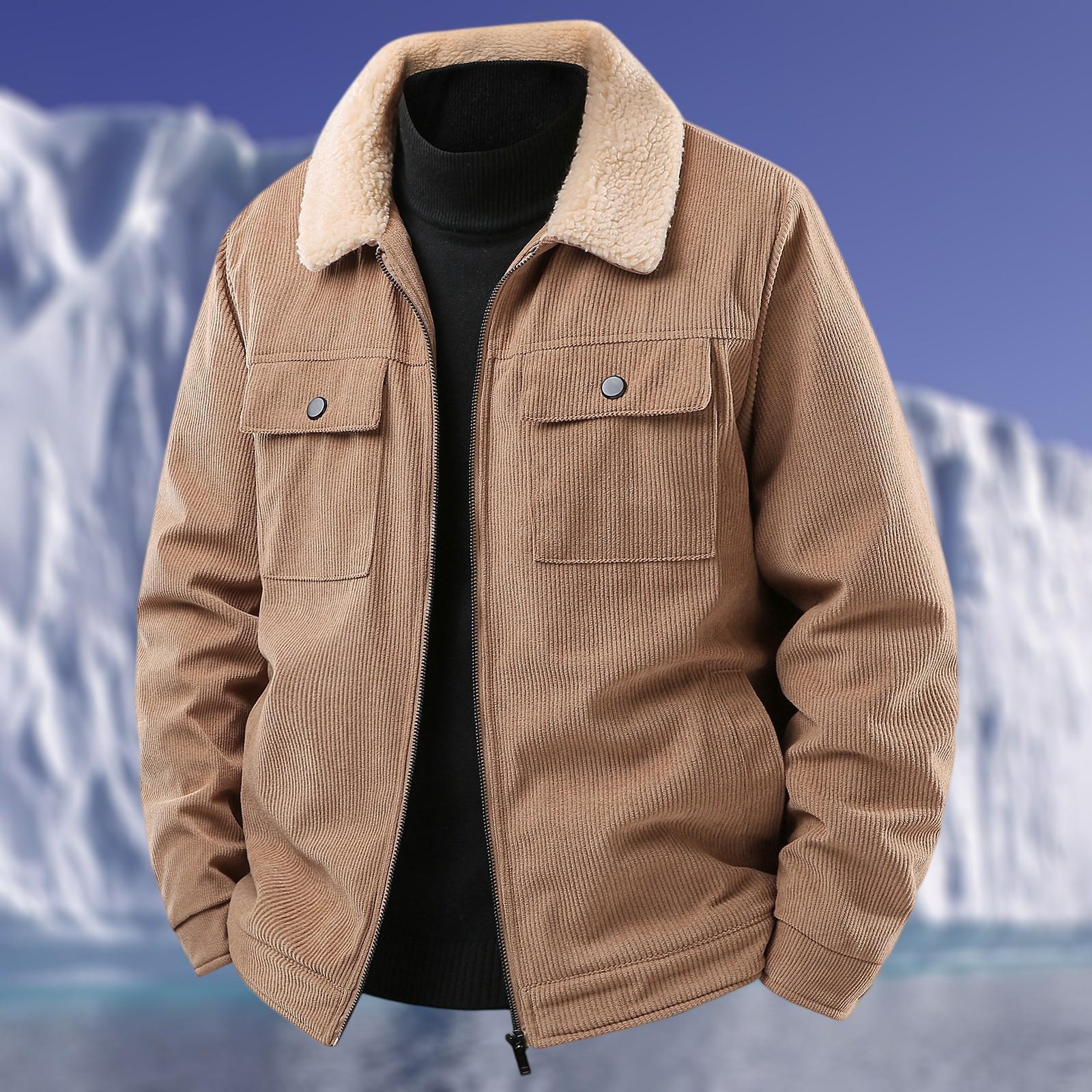 

Мужская повседневная вельветовая куртка с несколькими карманами, на флисовой подкладке, на молнии и с лацканами, теплая верхняя одежда XL хаки