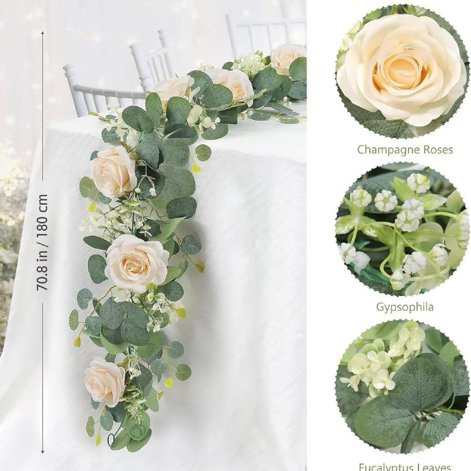 Rattan Wedding Decoration And Decoration Simulation Flower Vine,Vine Rose  Leaf Vine - Champagne Color ,One Pack, One Size