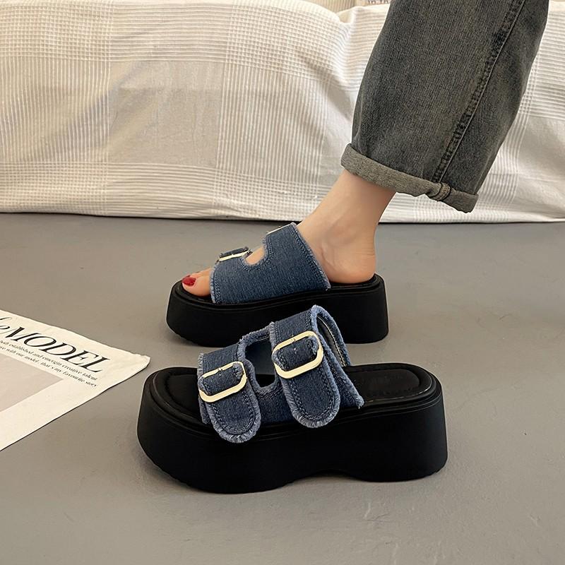 Fashion Cowboy Platform Sandals Women Summer Fashion 2025 Slingback Mid Heels Casual Beach Slippers Open Toe Flip Flops