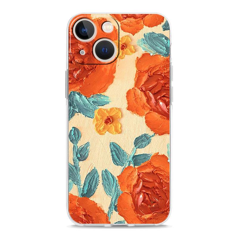 Phone Case For iPhone 17 Air Cases iPhone 16 15 12 13 14 Pro Max SE 7 8 Plus iPhone11 Clear Soft Cover Oil Painting Flower