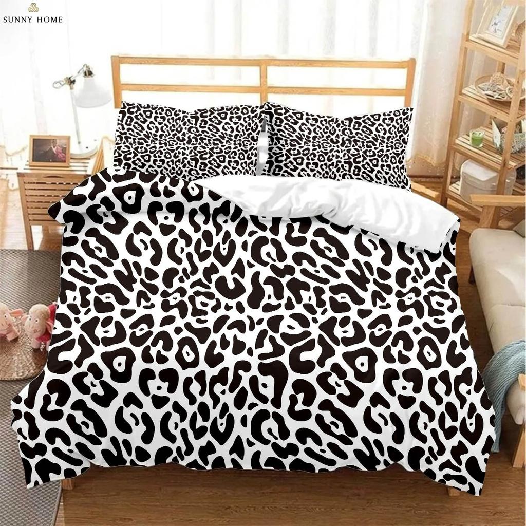 Animal Texture Leopard 3D Printed Quilt Cover Bedding Set Polyester Machine Washable Quilt Cover Pillowcase Three-piece Set