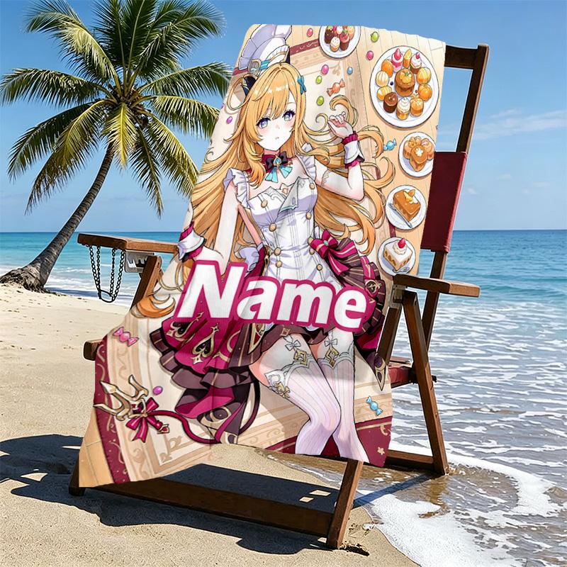 Custom Name Personalized Genshin Impact Print Beach Towel, for Trip Camping Beach Party Home Decor, Birthday Gift for Family & Friends