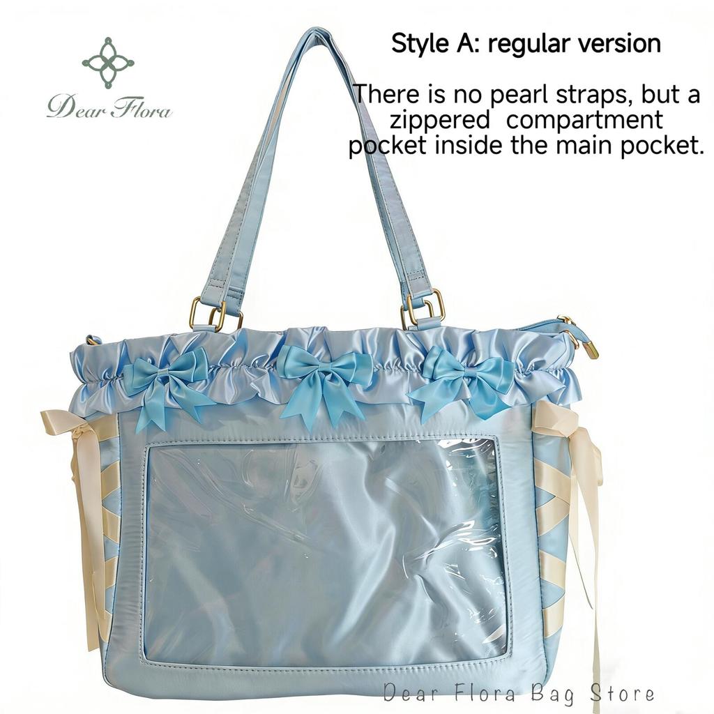New Y2K Ribbon Bow Ita Crossbody Bag Sweet Girls Transparent Large Capacity Shoulder Bag DIY Display Handbag Lady Satin Tote Bag