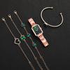 5PCs/Set Classic Women's Watch Set Fashion Stainless Steel Rectangular Dial Green Watch Bracelet Set