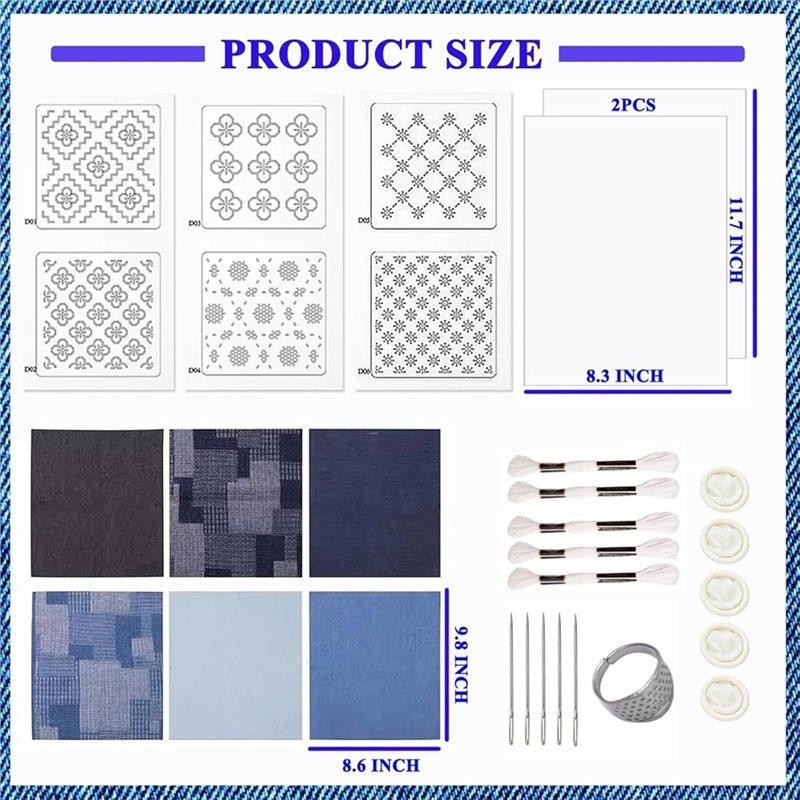 Für Handquilten Nähzubehör Sashiko-Set Für Anfänger Inklusive Garn, Wasserlösliche Muster Und Jeansstoff