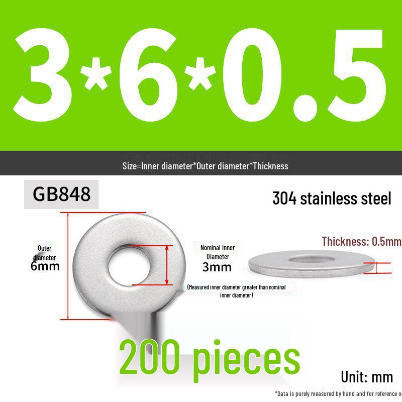 304 Stainless Steel Thickened Flat Washer Ring - Various Sizes (M1.6-M22)
