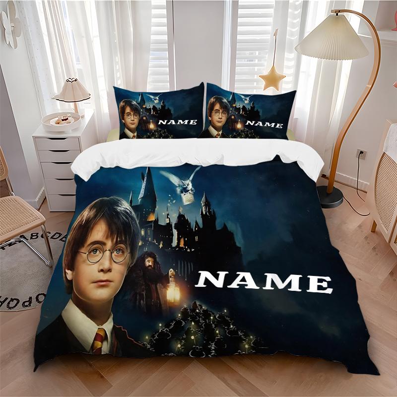Custom Name Cartoon Harryl Bedding 3 Piece Set HD Print Duvet Cover Pillowcases for Teens Adult Bedroom Decoration
