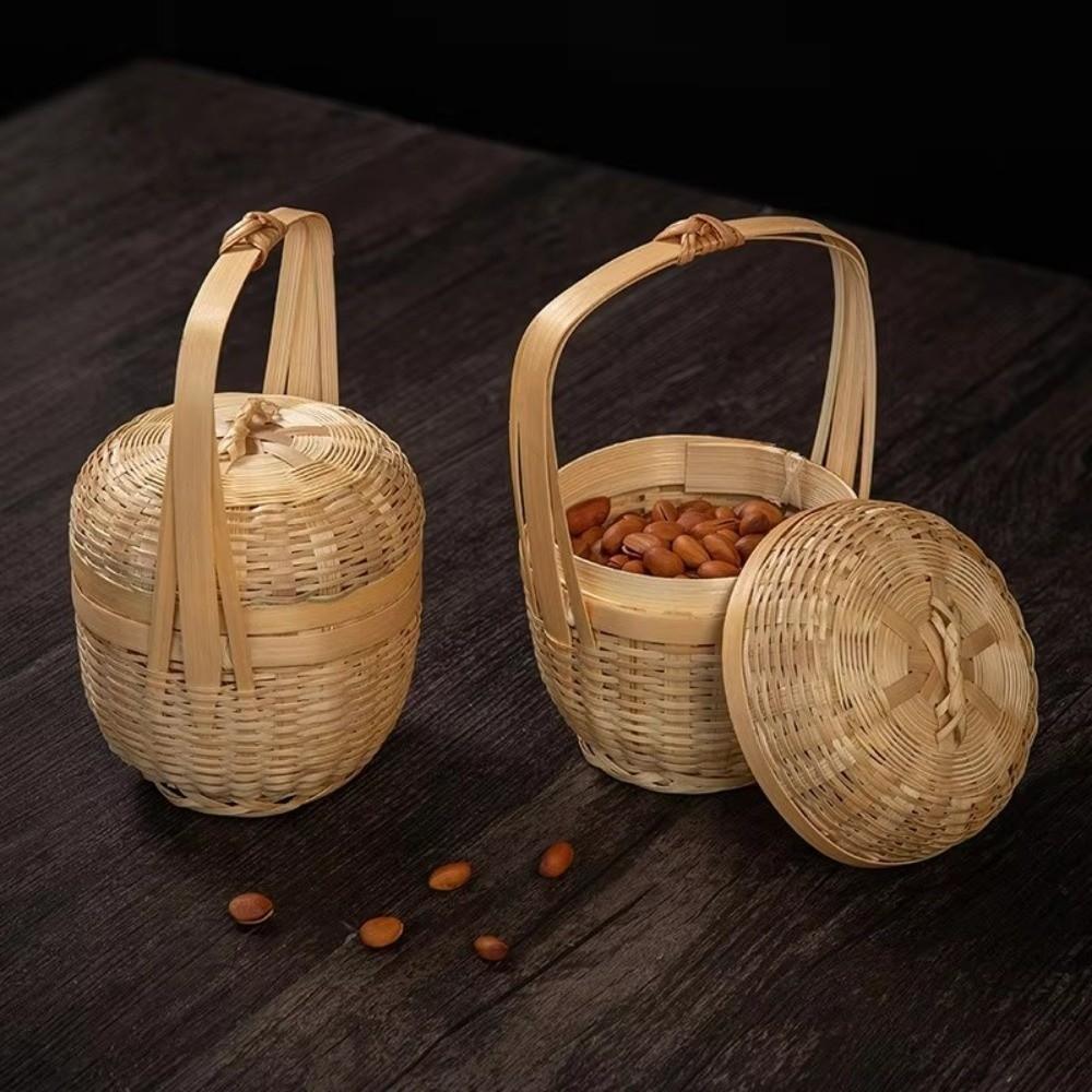 Bamboo Storage Basket Mini Decorative Nut Basket Portable Handmade Basket Home Decor