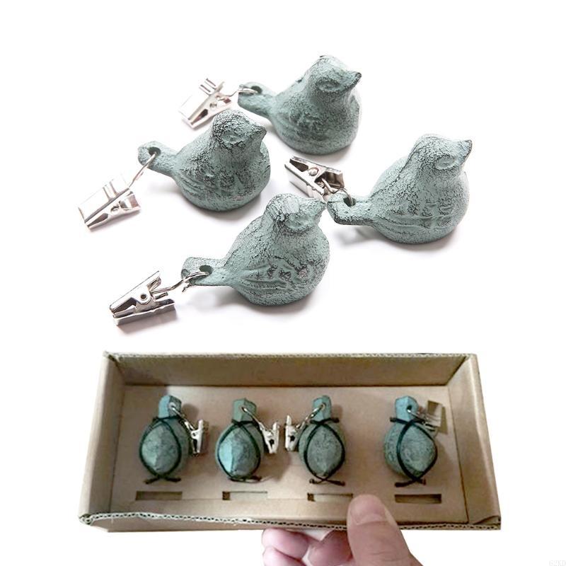 62KD Cast Iron Tablecloth Weights 4 Packs Beautiful Bird Pendants Clips Heavy Duty Tablecloth Clamps for Garden Party Wedding
