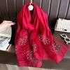 Elegant Organza Silk Scarf With Beads Solid Color 190*70Cm Long Scarves Embroidery Flowers Pearl Solid Shawls For Women Hijab