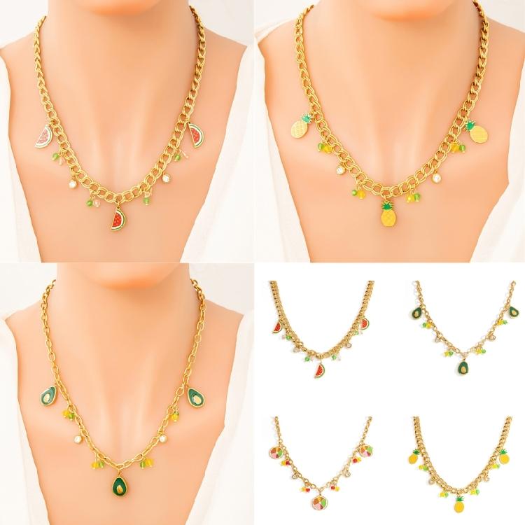 Elegant Country Fruit Charm Necklace Colorful Statement Neckchain Handmade Jewelry for Everyday and Special Occasions