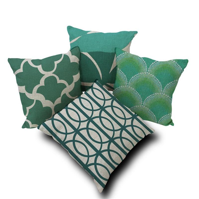 Luxurious Green Geometry Cotton Linen Pillow Case Cushion Pad For Bed Sofa Car Office Decor