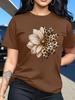 Women's Leopard Flower Print T-shirt | Crew Neck | Leisure Travel Outfit