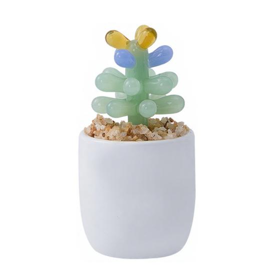 Mini Glass Flower Figurine Hand Blown Faux Crystal Hyacinth Cactus Collectible Ornament for Home Office Tabletop Garden Car Interior Decor