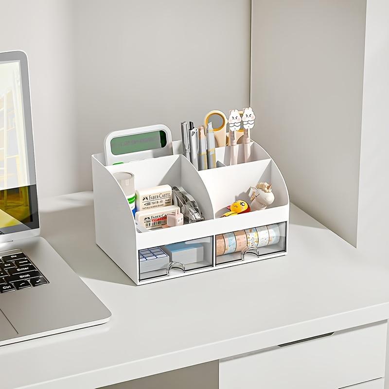 6-compartment Desk Organizer with 2 Drawers, Plastic Cosmetic Storage, Desktop Organizer Set, Pencil Holder, Perfect for Storage
