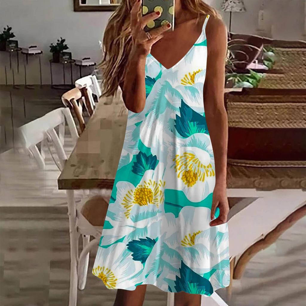 Kadın Elbise Günlük Baskı Slip Plaj Etek Sundress